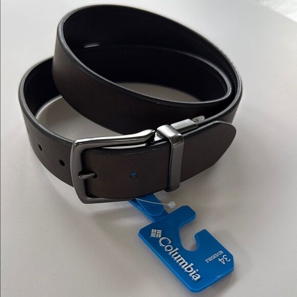 NWT COLUMBIA MEN'S REVERSIBLE BELT BROWN BLACK SILVER SIZE 34 OFFICE OUTDOORS - Picture 1 of 6